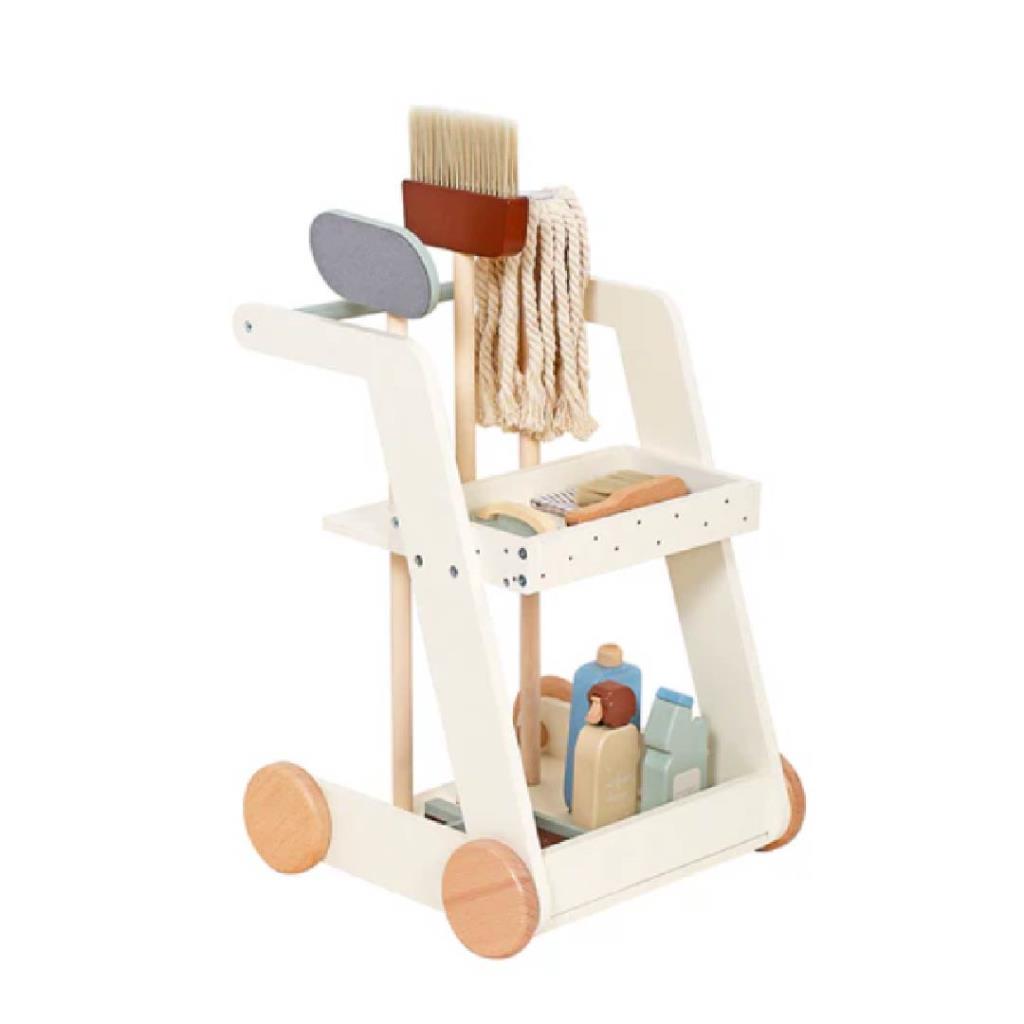 Kids Wooden Cleaning Trolley with Pretend Play Accessories